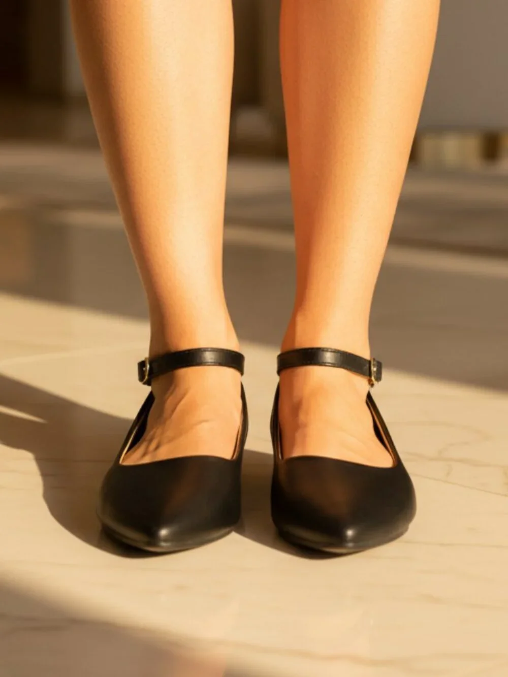 NWT Pazzle Black Ankle Strap Pointed Toe Flats